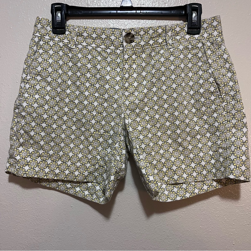 Banana Republic Geometric Print Shorts Yellow Gray Mid Rise Size 0